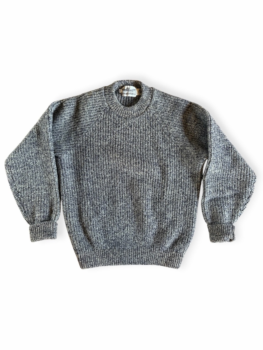 Vintage Whalerknits Medium Sweater Chunky Wool Blue Variegated Knitted Fisherman